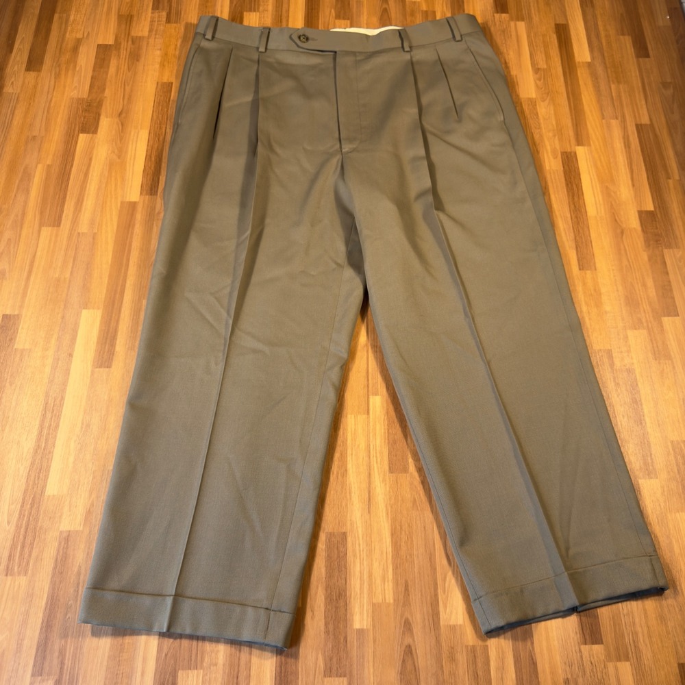 Brooks Brothers Mens 100% Wool Pleated Cuffed Dress Pants Olive Taupe USA Made